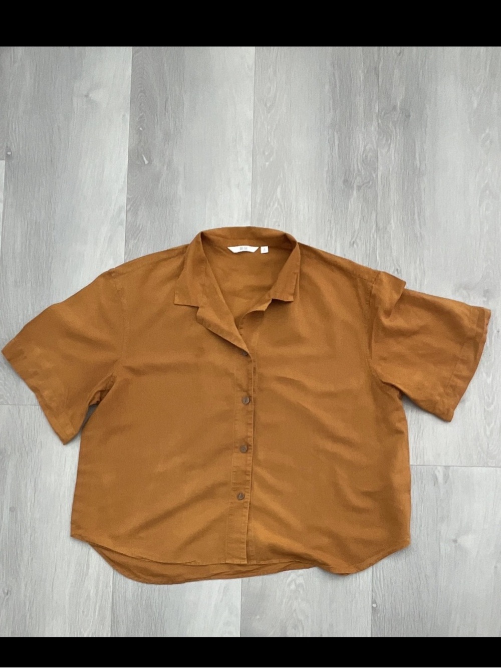 UNIQLO LINEN BLEND BROWN CAMP SHIRT BUTTON SHIRT SLEEVE WOMENS MEDIUM